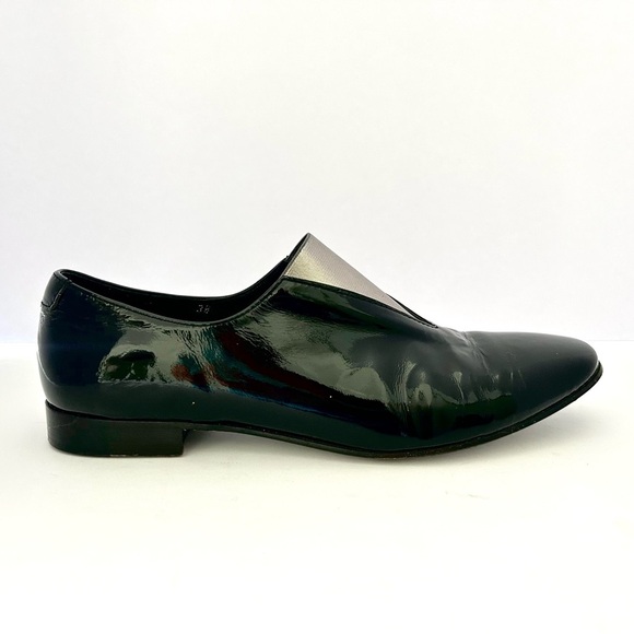 Acne Studios Loafer Shoe Flats Black Patent Leather Silver Metallic Gore Size 38 - Picture 5 of 13